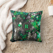 モノグラム灰色の緑のシークイン光沢のあるエレガント釉薬 クッション (ブランケット)