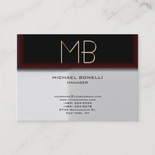 モノグラム灰色の茶色い赤スタイリッシュの名刺 名刺 (正面)