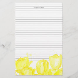 モノグラム灰色の裏黄色のチューリップ花 便箋