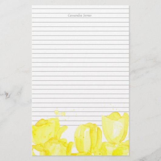 モノグラム灰色の裏黄色のチューリップ花 便箋 (正面)