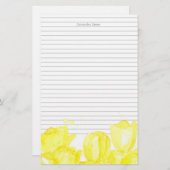 モノグラム灰色の裏黄色のチューリップ花 便箋 (正面/裏面)
