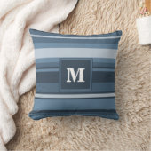モノグラム灰色ストライプ青 クッション (ブランケット)