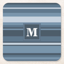 モノグラム灰色ストライプ青 スクエアペーパーコースター
