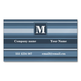 モノグラム灰色ストライプ青 マグネット名刺
