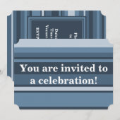 モノグラム灰色ストライプ青 招待状 (正面/裏面)