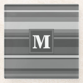 モノグラム灰色ストライプ ガラスコースター