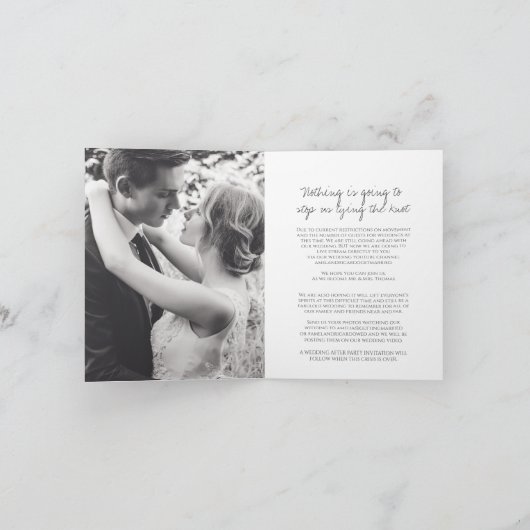 モノグラム灰色結婚の白い葉のライブストリーム写真 案内状 (内部)