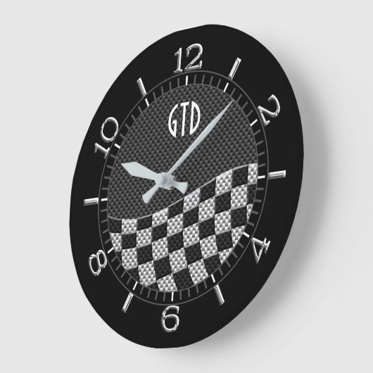 モノグラム炭素市松模様にスタイルレーシングフラッグウェーブ ラージ壁時計 (傾斜)