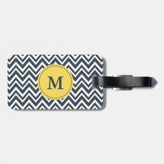 モノグラム炭、白と黄色のジグザグパターン ラゲッジタグ (裏面横)