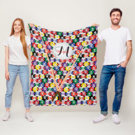 モノグラム無地のとストライプ🎱ビリヤード・ボール フリースブランケット