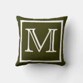 モノグラム無地のダークアーミーオリーブグリーン枕 クッション (裏面)