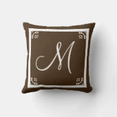 モノグラム無地のダークチョコレートブラウンパーソナライズされた クッション (裏面)
