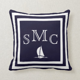 モノグラム無地のダークブルー平枕 クッション