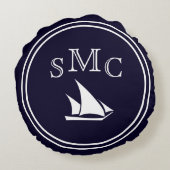 モノグラム無地のダークブルー白帆船 ラウンドクッション (裏面)