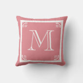 モノグラム無地のピンクローズパーソナライズされたカスタム クッション (裏面)