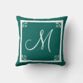 モノグラム無地のピーコックブルーパーソナライズされたカスタム クッション (裏面)