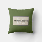 モノグラム無地オリーブ緑の背景 クッション (裏面)