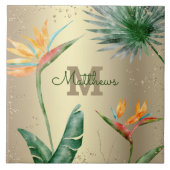 モノグラム熱帯性ヤシの葉フローラスクリプト金ゴールド タイル (正面)