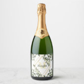 モノグラム熱帯葉ミニマルデザイン スパークリングワインラベル (正面)