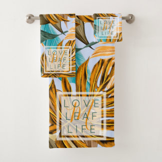 モノグラム熱帯葉植物の葉柄 バスタオルセット