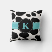 モノグラム牛プリントとティール(緑がかった色)アクセント枕 クッション (裏面)