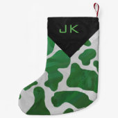 モノグラム牛緑および白写真パターン スモールクリスマスストッキング (裏面)