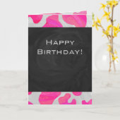 モノグラム牛 ホットピンクとホワイトプリント カード (黄色い花)