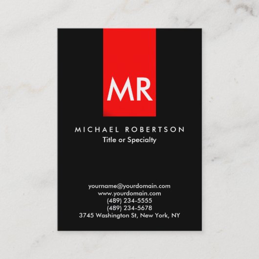 モノグラム独占的ブラックレッドストライプエレガント 名刺 (正面)