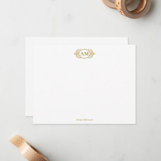 モノグラム王室のクレストラグジュアリー金ゴールドパーソナライズされた ノートカード (正面/裏面インサイチュ)