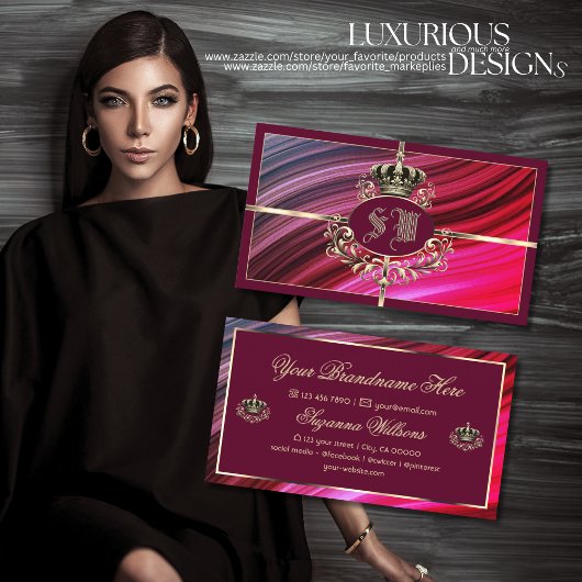 モノグラム王室のノーブリー付きピンクブルゴーニュ金ゴールドクラウン 名刺