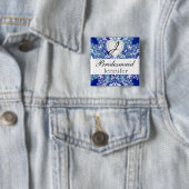 モノグラム王室のブライダルパーティブルーサテンデザイン 缶バッジ (インサイチュ)