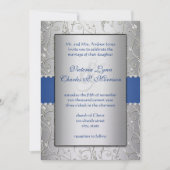 モノグラム王室のブルーシルバースワール結婚ズ 招待状 (正面)