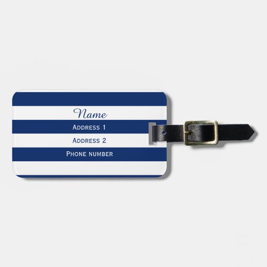 モノグラム王室のブルーストライプの ラゲッジタグ (正面横)