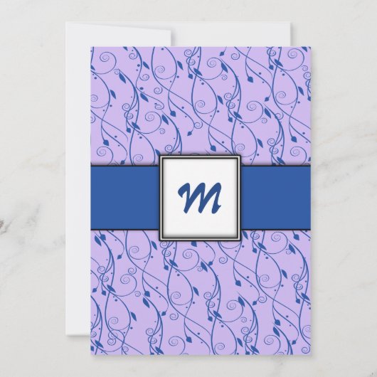 モノグラム王室のブルー薄紫スワール結婚式の招待 招待状 (裏面)