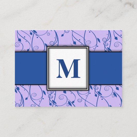 モノグラム王室のブルー薄紫フローラの結婚渦巻き エンクロージャーカード (裏面)