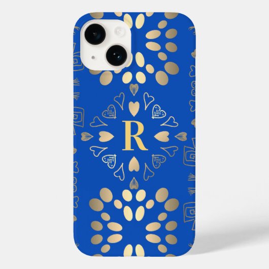 モノグラム王室のブルー金ゴールドパターン Case-Mate iPhoneケース (裏面)