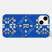 モノグラム王室のブルー金ゴールドパターン Case-Mate iPhoneケース (裏面 (横))