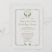 モノグラム王室の金ゴールドクレスト結婚グリーナリー 招待状 (正面/裏面)