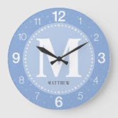 モノグラム男の赤ちゃんブルー子供部屋 ラージ壁時計 (正面)