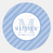 モノグラム男の赤ちゃんブルー ラウンドシール (正面)