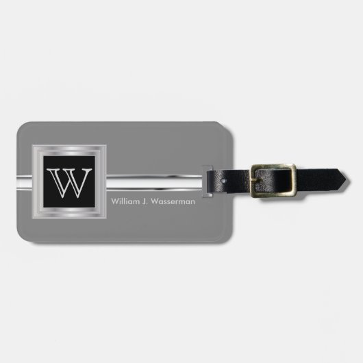 モノグラム男らしエグゼクティブスタイル – シルバーグレー ラゲッジタグ (正面横)