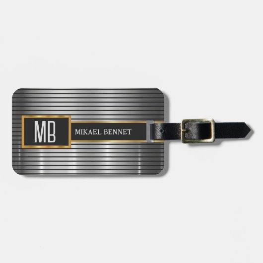 モノグラム男らしエグゼクティブスタイル – シルバーメタル ラゲッジタグ (正面横)