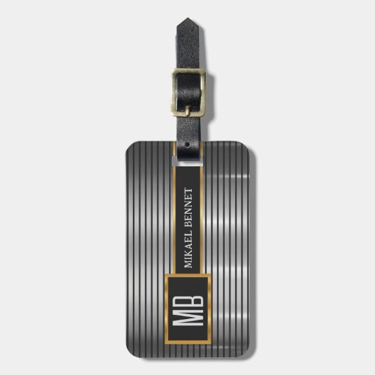 モノグラム男らしエグゼクティブスタイル – シルバーメタル ラゲッジタグ (正面縦)