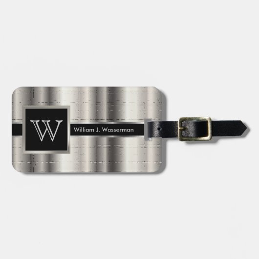 モノグラム男らしエグゼクティブスタイル – シルバーメタル ラゲッジタグ (正面横)