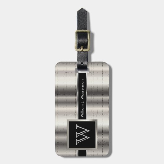 モノグラム男らしエグゼクティブスタイル – シルバーメタル ラゲッジタグ (正面縦)