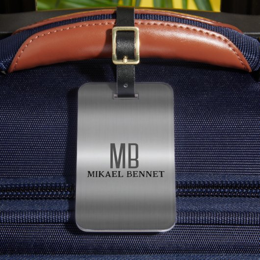 モノグラム男らしエグゼクティブスタイル – シルバーメタル ラゲッジタグ (正面インサイチュ2)