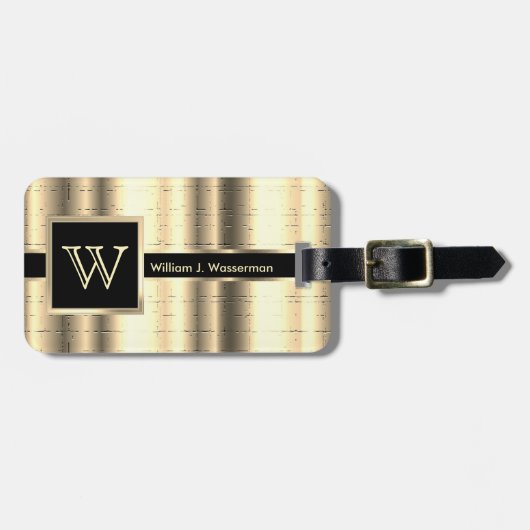 モノグラム男らしエグゼクティブスタイル-フェイク金ゴールド ラゲッジタグ (正面横)
