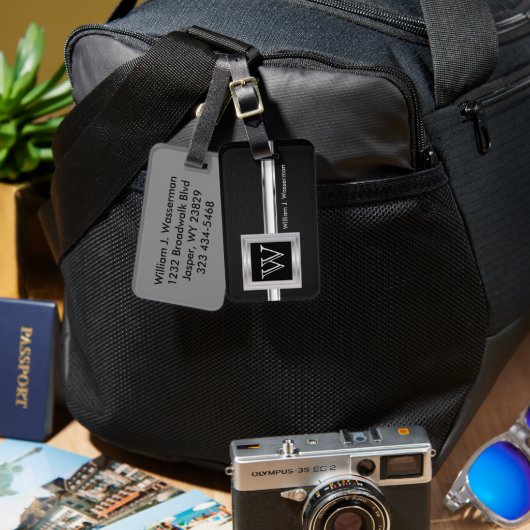 モノグラム男らしエグゼクティブスタイル – ブラックレザー ラゲッジタグ (正面&裏面)