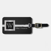 モノグラム男らしエグゼクティブスタイル – ブラックレザー ラゲッジタグ (正面横)