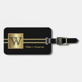 モノグラム男らしエグゼクティブスタイル – ブラック&金ゴールド ラゲッジタグ (正面横)